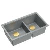 QUADRON | LOGAN 120 | granitowy zlewozmywak kuchenny SILVER STONE + ZŁOTO PVD | wymiar: 76 x 45 x 23,5 cm | 2-komorowy podwieszany| podbudowa szafki od: 80 cm HQL7645U5PVDG1U